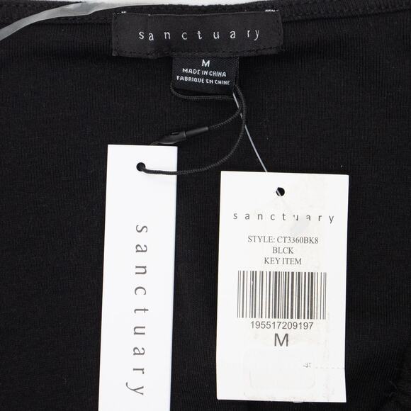 Sanctuary Black Square Neck Short Puff Sleeve Mixed Media Top Size Medium - Picture 5 of 8